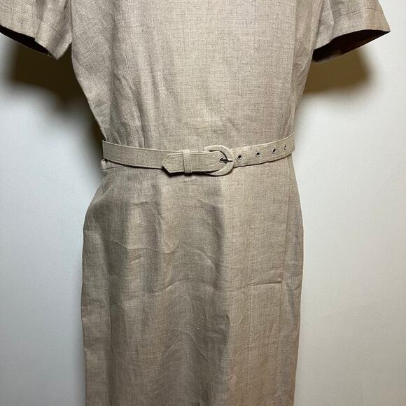 Vintage‎ Maggy London 100% Linen Maxi Dress Beige Size 10 Belt 80s 90s Business - Picture 10 of 15